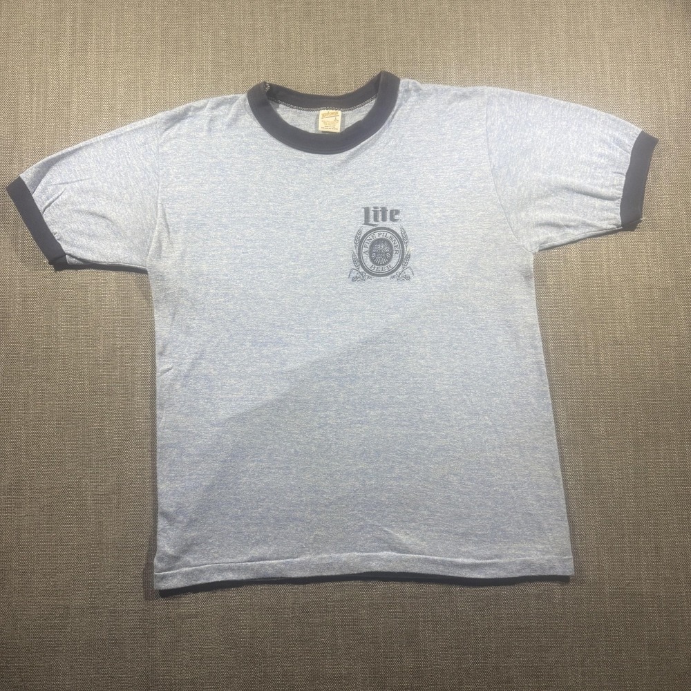 Vintage Miller Lite Beer Shirt‎ Mens Large Gray Ringer Made USA 80s Soft